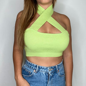 Key Lime Halter Twist Crop Top